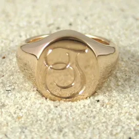1 Initial Engraved  11mm x 9mm  -  9 Carat Yellow Gold Signet Ring