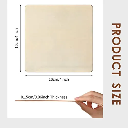 100 Pcs 4 x 4 Inch Unfinished Wood Pieces Square Unfinished Wooden Cutout Tiles Blank Wood Squares for DIY Art Craft Painting Staining Cup Coaster
