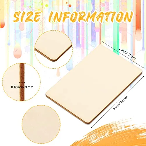 100 Pieces Wood Rectangles for Crafts 3 x 2 Inch Blank Wood Pieces Unfinished Wood Blanks Round Corner Wooden Cutout Tile Small Wooden Sheets for DIY