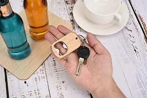 10Pcs Wooden Keychain Bottle Opener Blanks Wood Engraving Bulk Key Chain Unfinished Key Tag for Party Favors DIY Gift Craft Supplies (10pcs)