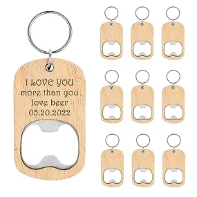 10Pcs Wooden Keychain Bottle Opener Blanks Wood Engraving Bulk Key Chain Unfinished Key Tag for Party Favors DIY Gift Craft Supplies (10pcs)