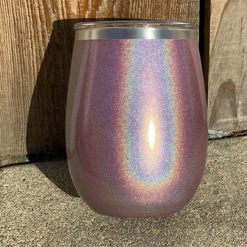 14 oz XL Holographic Glitter Wine Tumbler Laser Engraved with Logo or Blank
