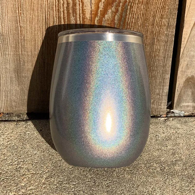 14 oz XL Holographic Glitter Wine Tumbler Laser Engraved with Logo or Blank