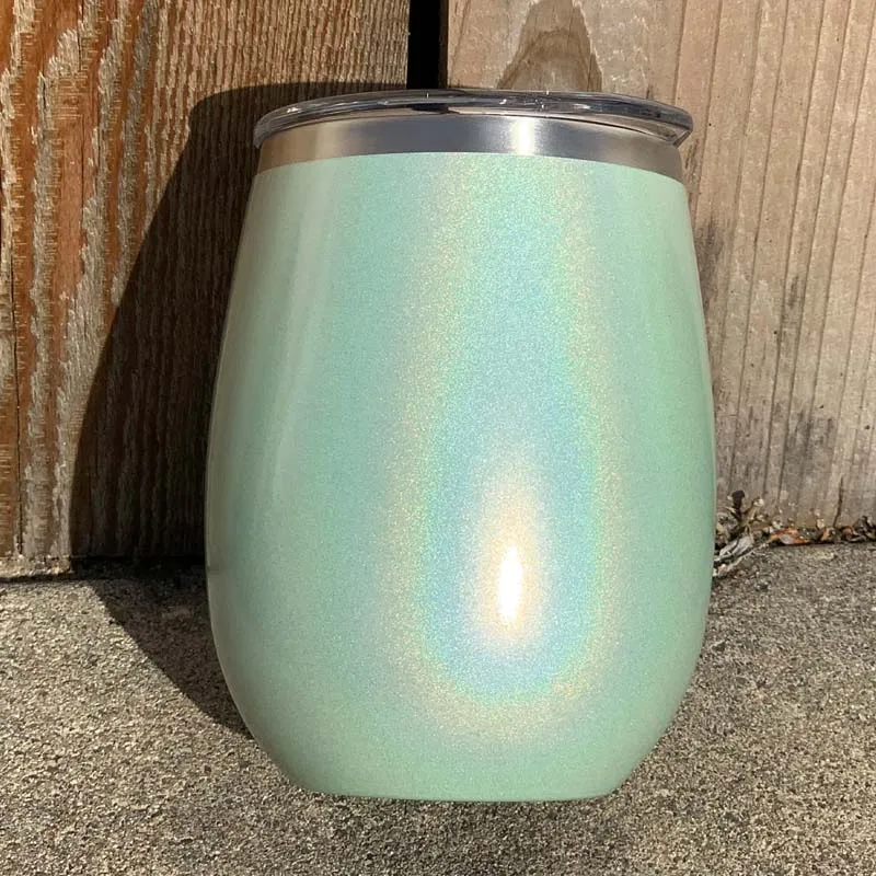 14 oz XL Holographic Glitter Wine Tumbler Laser Engraved with Logo or Blank