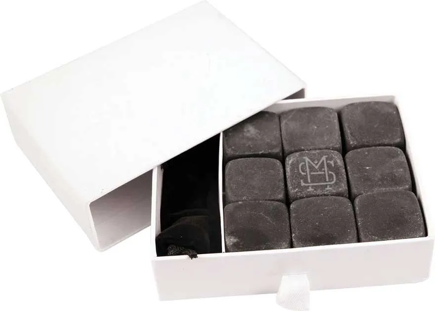 1" x 1" 9-Piece Basalt Whiskey Stone Set, Optional Laser Engraving