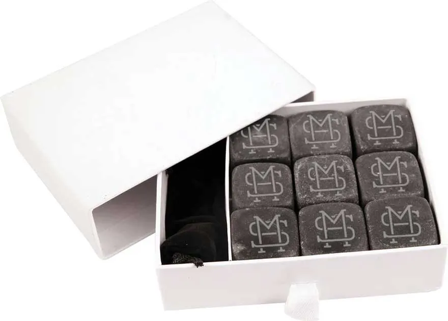 1" x 1" 9-Piece Basalt Whiskey Stone Set, Optional Laser Engraving
