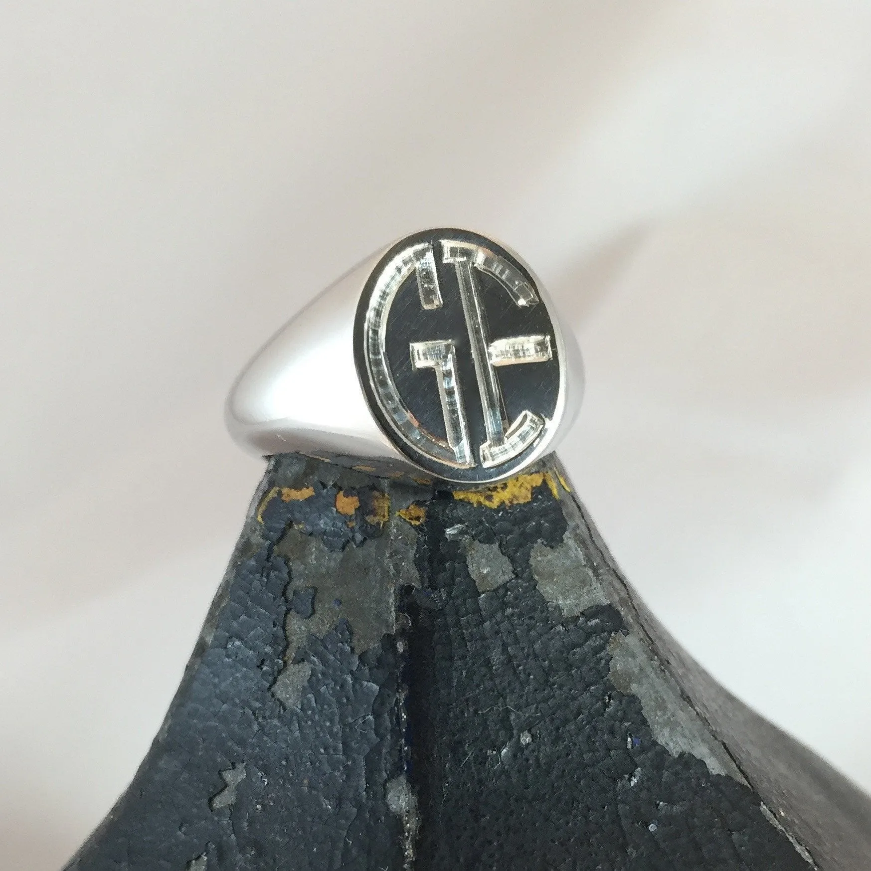 2 Initials Engraved 13mm x 11mm  -  9 Carat White Gold Signet Ring