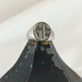 2 Initials Engraved 13mm x 11mm  -  9 Carat White Gold Signet Ring