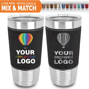 20 oz Leatherette (Faux Leather) Tumblers -Mix & Match- Bulk Wholesale Personalized Engraved or Full Color Print Logo