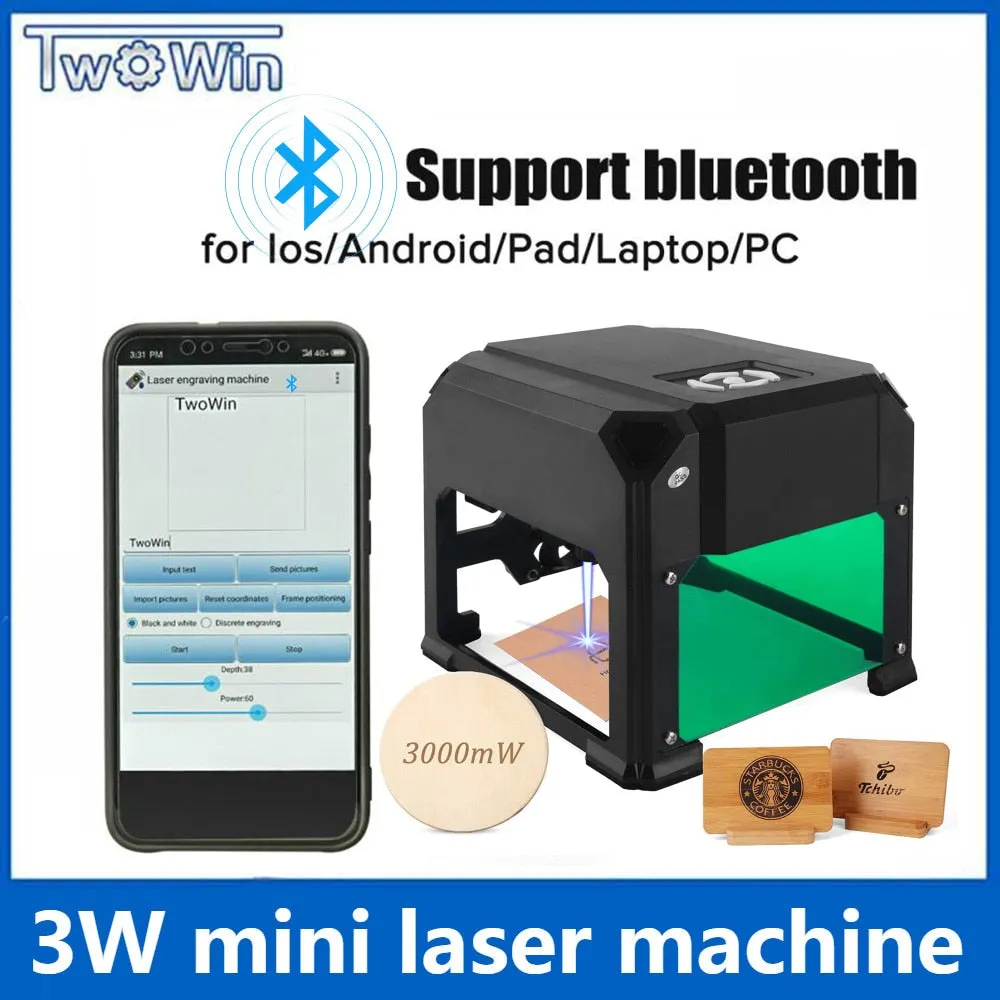 3000mW CNC Laser Engraver Desktop Laser Engraving Machine 80x80mm Mini Laser Engraver Woodworking DIY Logo Mark Printer Cutter