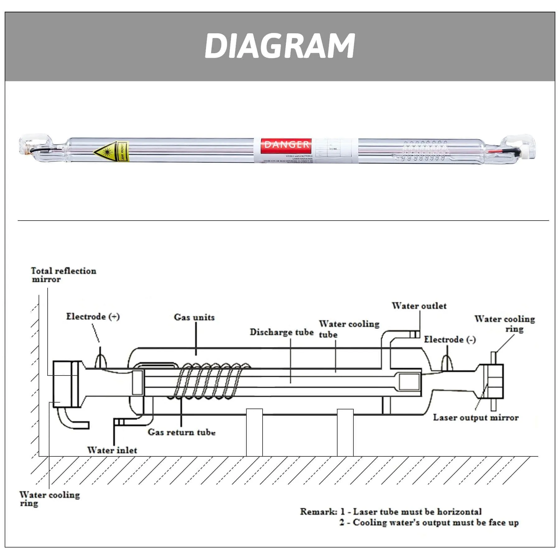 60W CO2 Laser Tube for Laser Engraver Cutting Machines | 0060