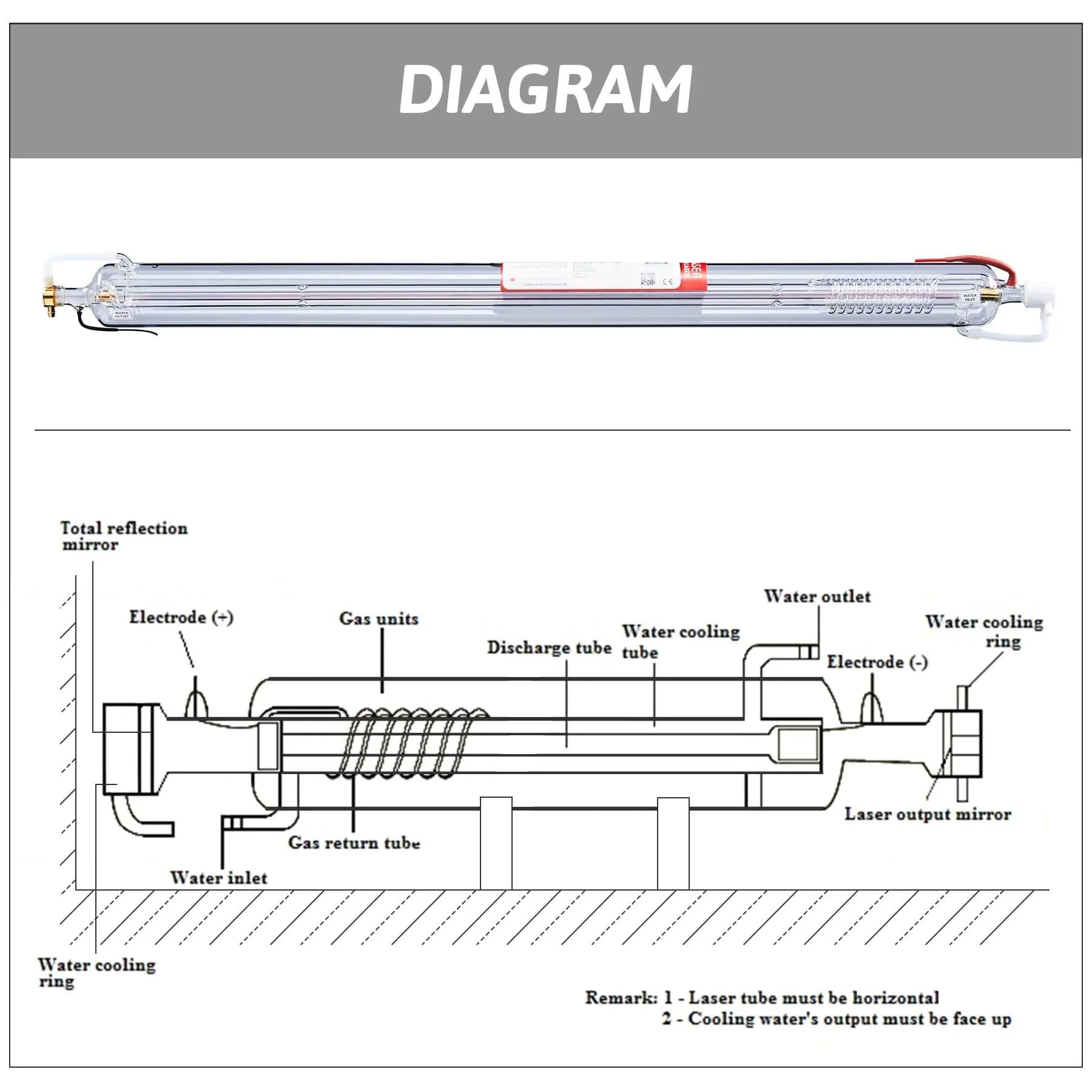 80W CO2 Laser Tube for CO2 Laser Engraver Cutting Machines | 0080