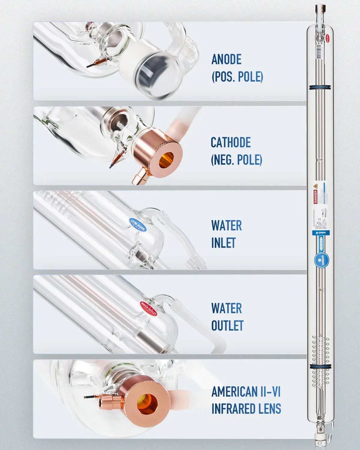 80W CO2 Laser Tube with Borosilicate Glass for Laser Engraver & Cutter Machine
