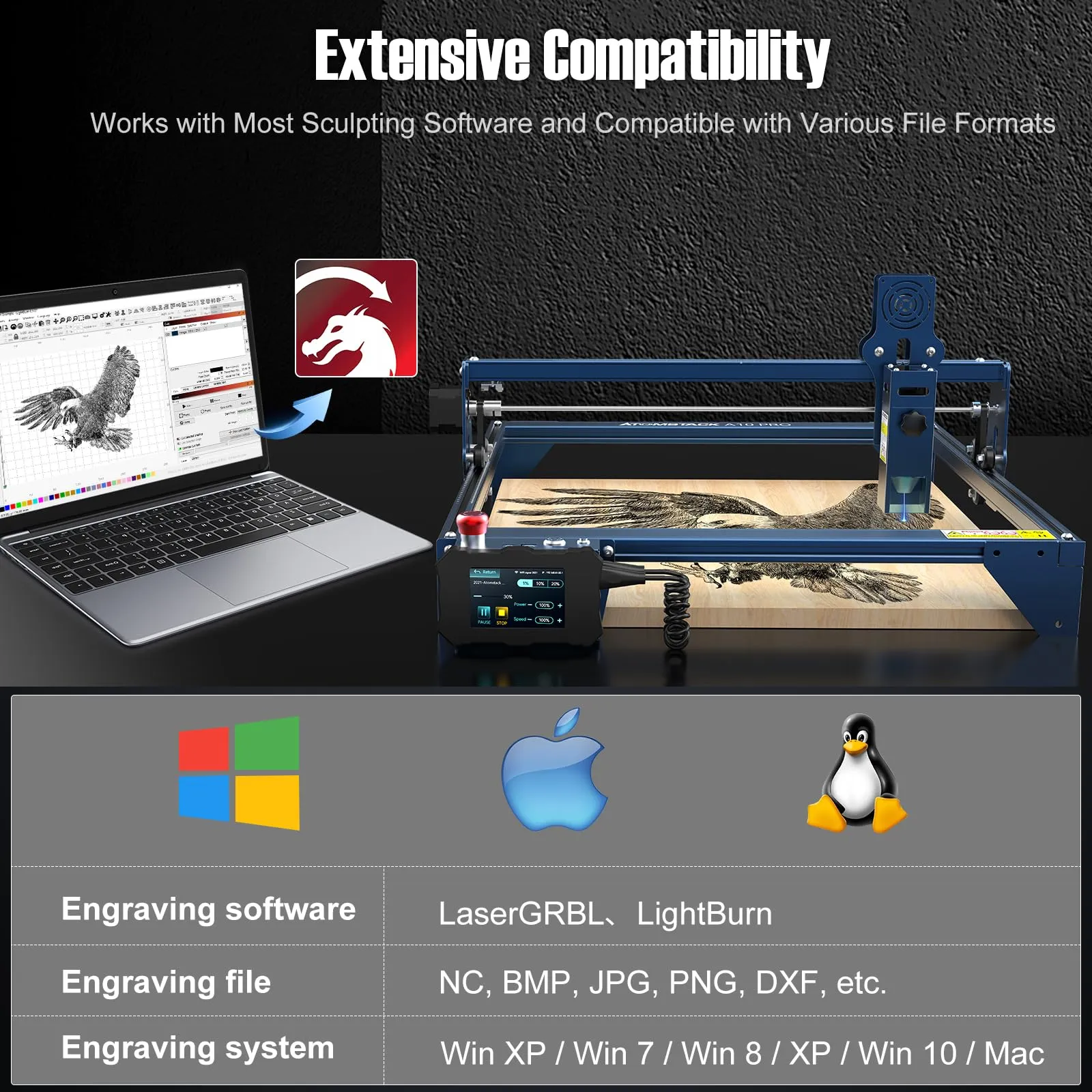 Atomstack A10 PRO S10 PRO X7 PRO 50W Laser Engraving Machine, Offline Engraving Laser Device, 10W Laser Head Output Laser Cutter, Laser Engraving Machine for Glass, Ceramic, Slate, Wood, Acrylic, Metal, 410 x 400 mm