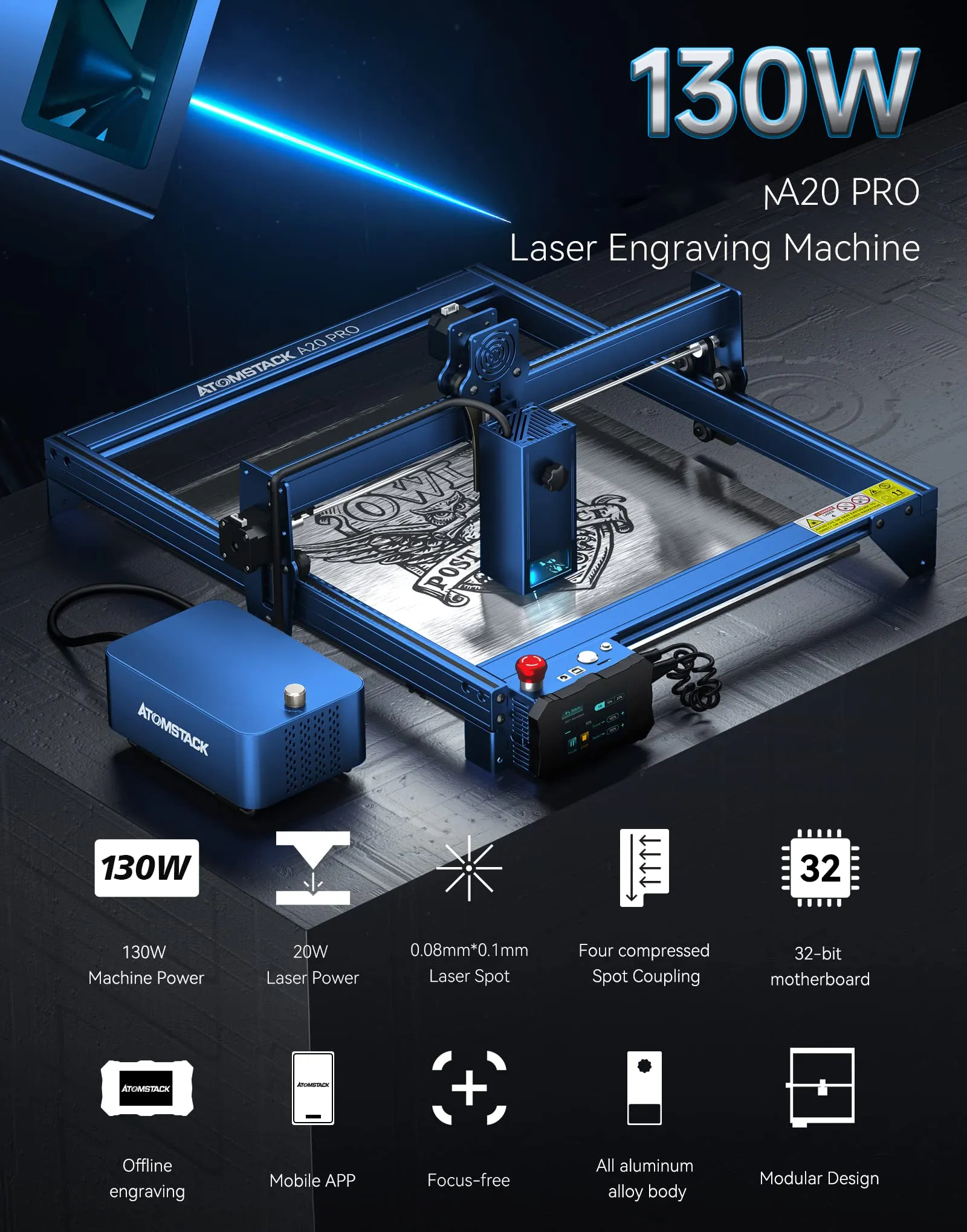 ATOMSTACK A20 X20 S20 Pro Laser Engraving Machine 130W With AC1 Lightburn Camera 20W Optical CNC Cutter Precise Positioning