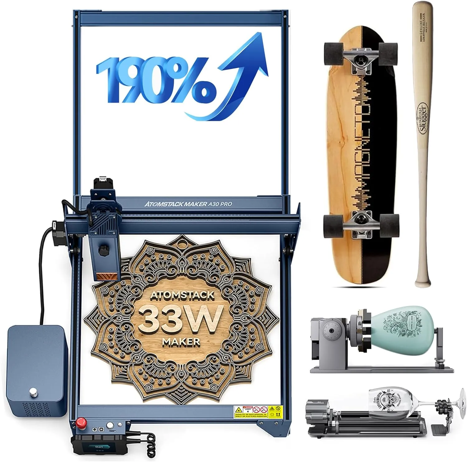 ATOMSTACK A30 S30 X30 Pro 160W Laser Engraving Machine With Extension Kit 850x400mm With R1 Pro Rotary Shaft