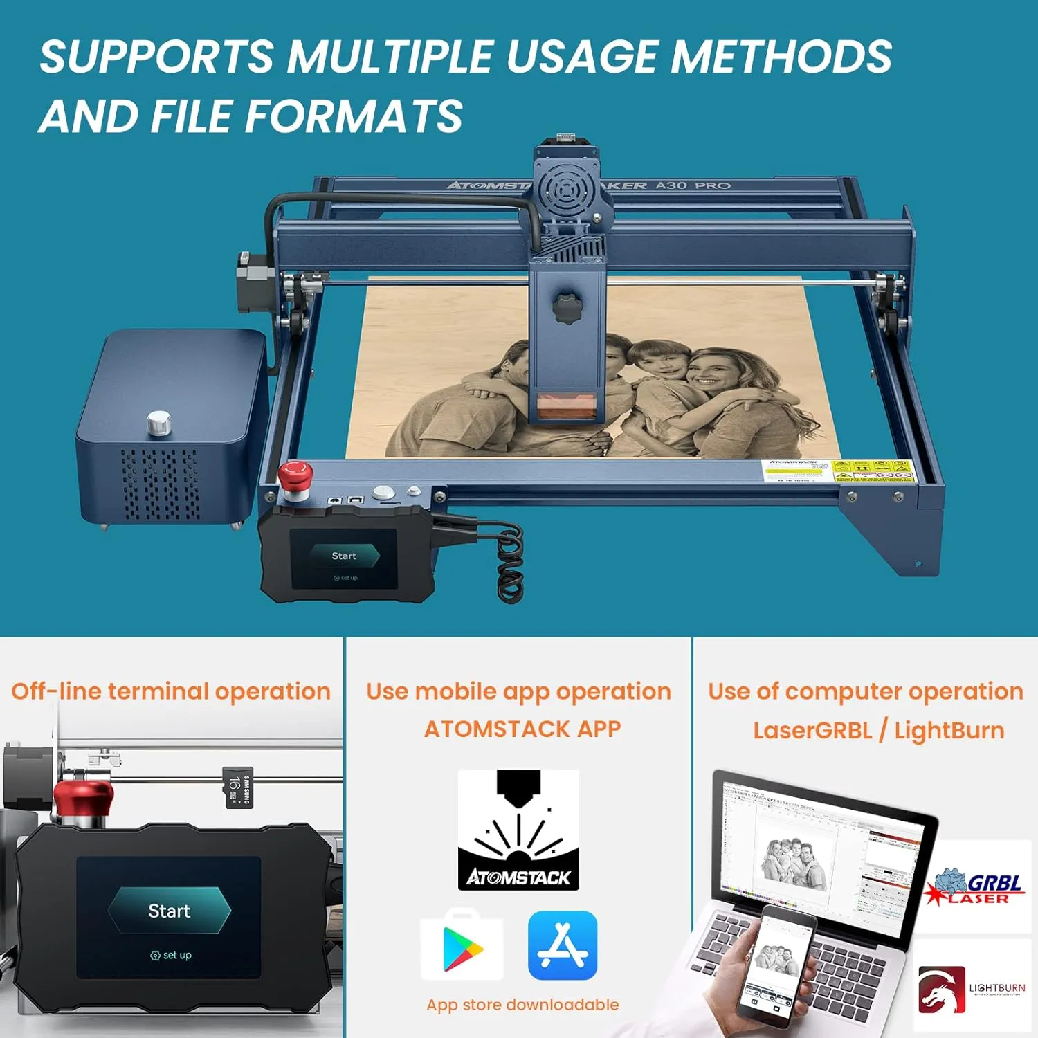 ATOMSTACK A30 S30 X30 Pro 160W Laser Engraving Machine With Extension Kit 850x400mm With R1 Pro Rotary Shaft