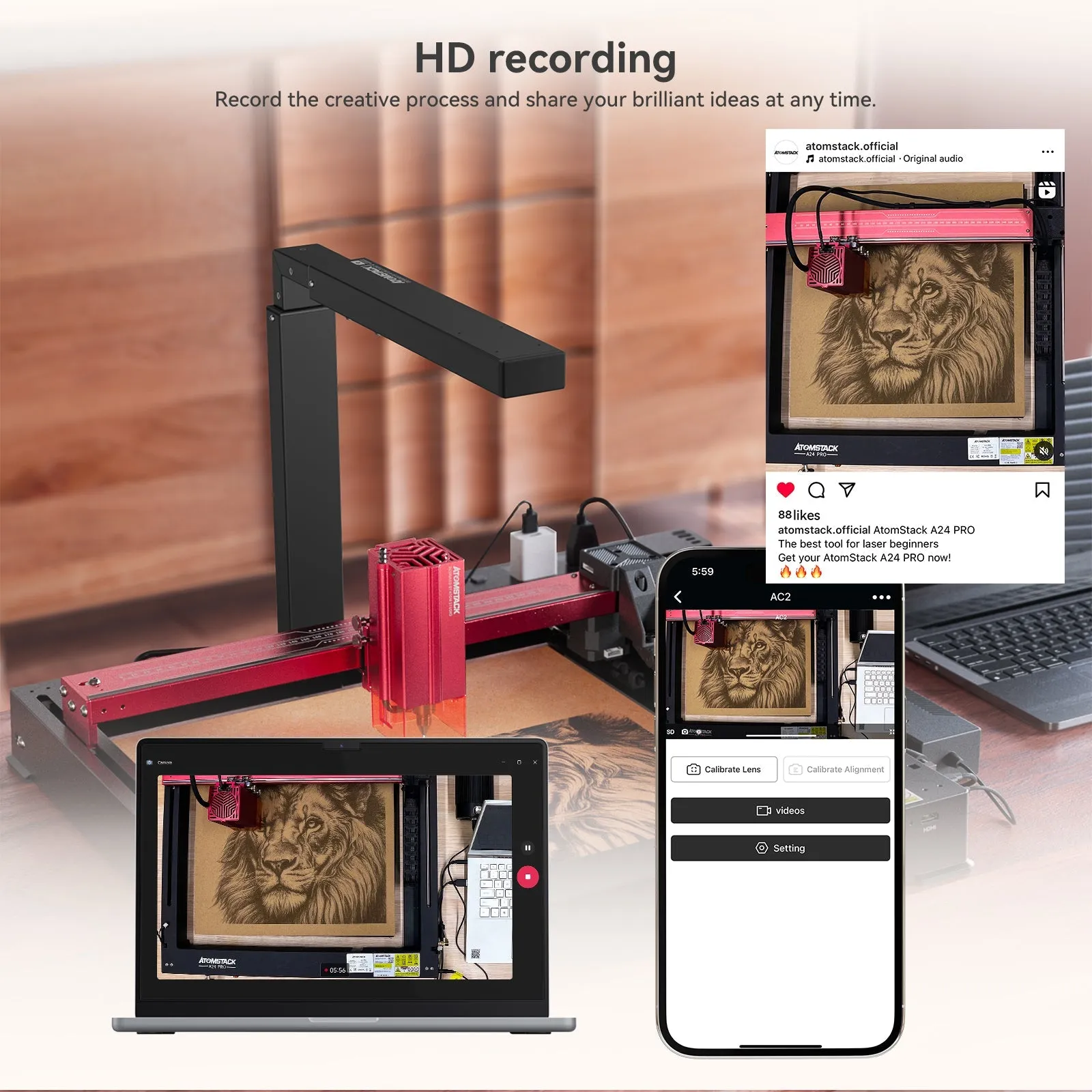 Atomstack AC2 Wireless Lightburn Camera Precise Laser Positioning Work Preview Video Recording