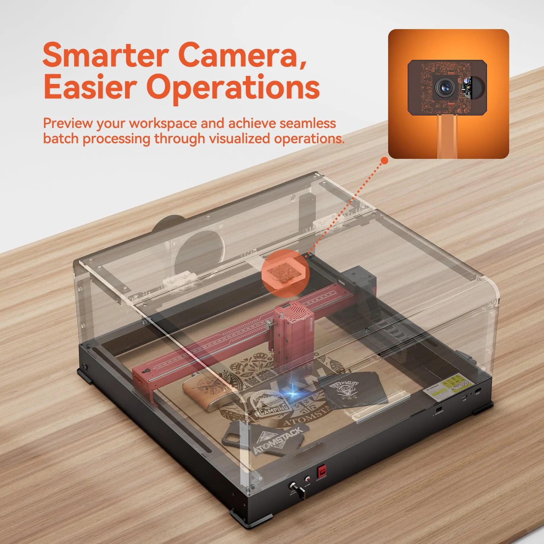 ATOMSTACK B3 Laser Engraver Protective Box With Intelligent Camera, LED Lighting, Exhaust Fan, Laser Housing for A6 PRO/A12 PRO/A24 PRO Laser Engraving Machine, Safe Dustproof Cover
