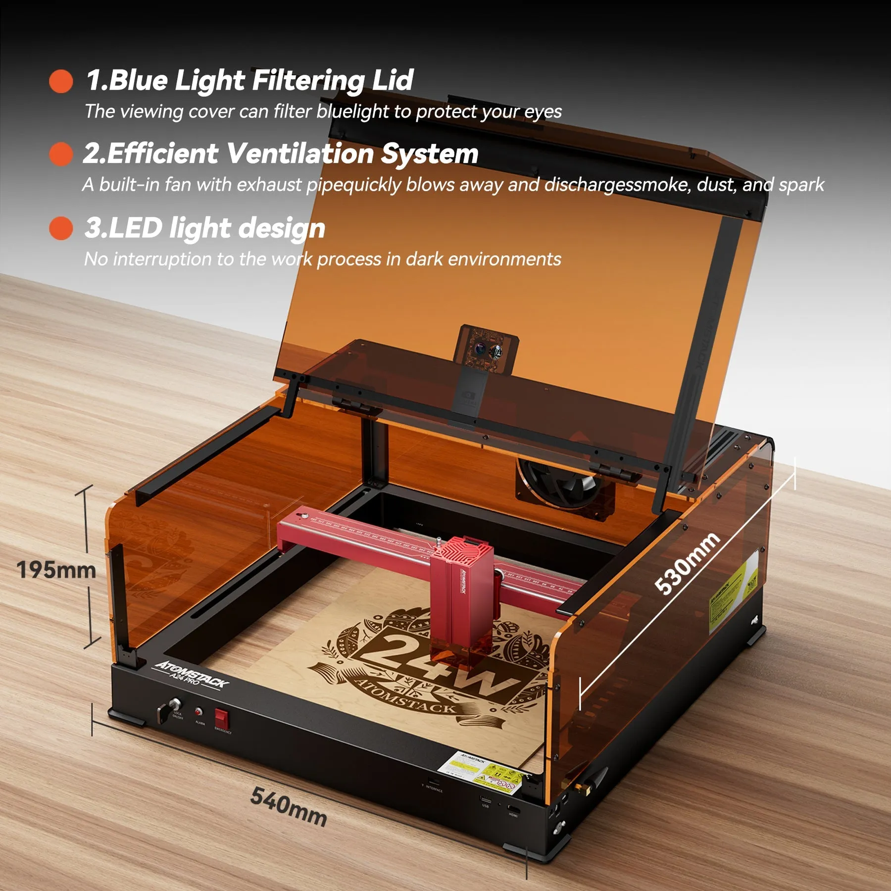 ATOMSTACK B3 Laser Engraver Protective Box With Intelligent Camera, LED Lighting, Exhaust Fan, Laser Housing for A6 PRO/A12 PRO/A24 PRO Laser Engraving Machine, Safe Dustproof Cover