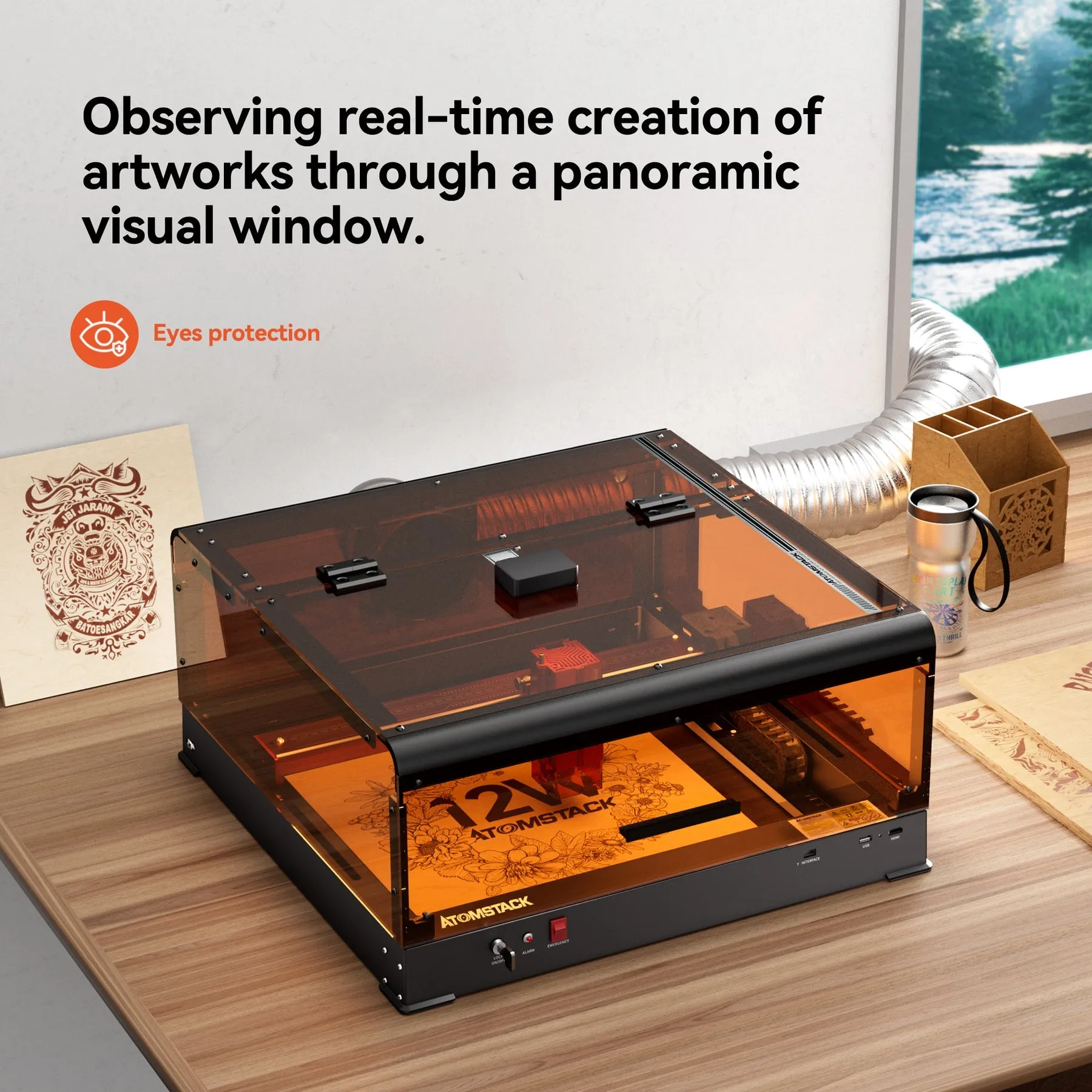 ATOMSTACK B3 Laser Engraver Protective Box With Intelligent Camera, LED Lighting, Exhaust Fan, Laser Housing for A6 PRO/A12 PRO/A24 PRO Laser Engraving Machine, Safe Dustproof Cover