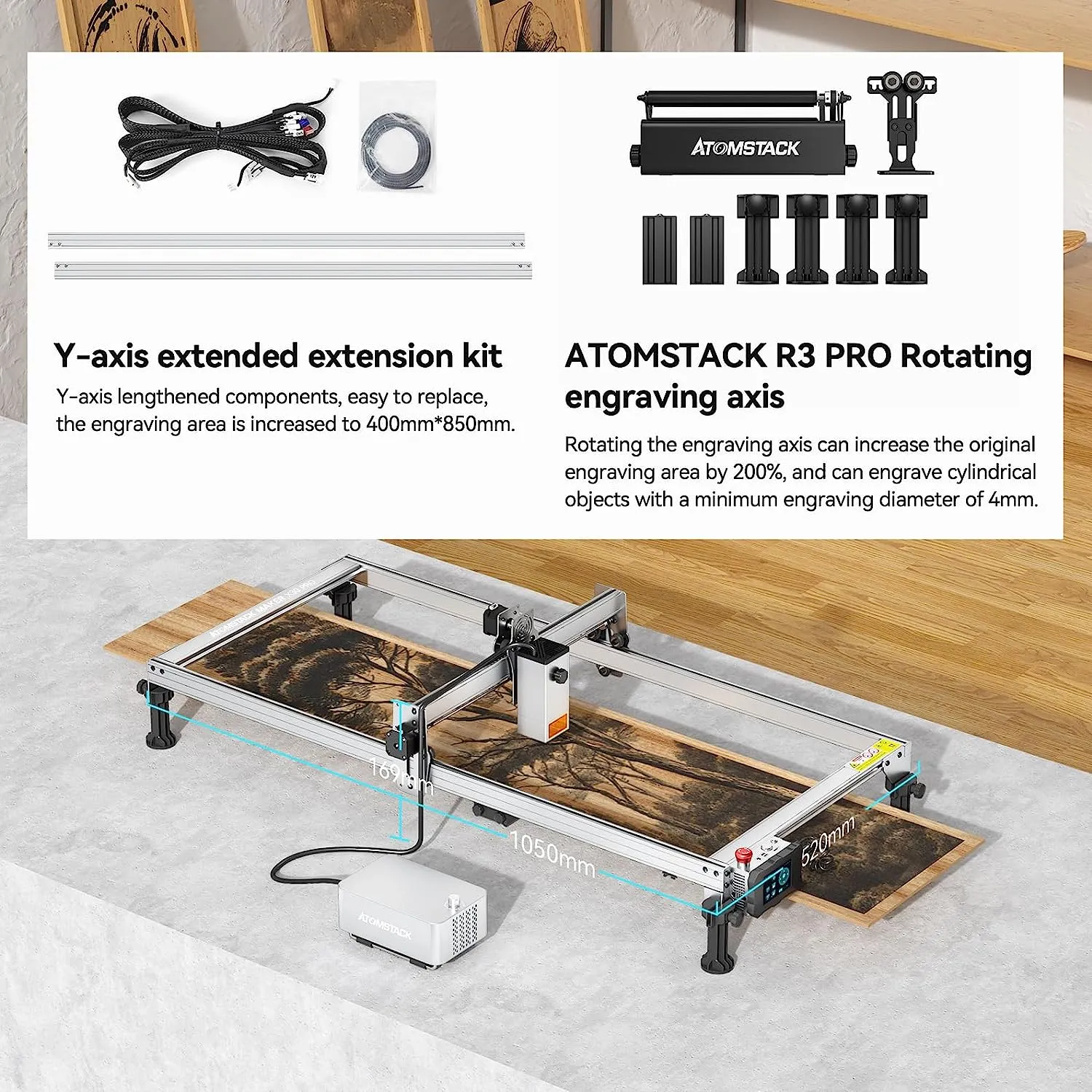 ATOMSTACK Extension Kit For Laser Engraving Machine A20 X20 S20 Pro A40 X40 S40 Pro A30 X30 S30 Pro X70 S10 A10 PRO A5 PRO Expansion Area Up To 850x400mm