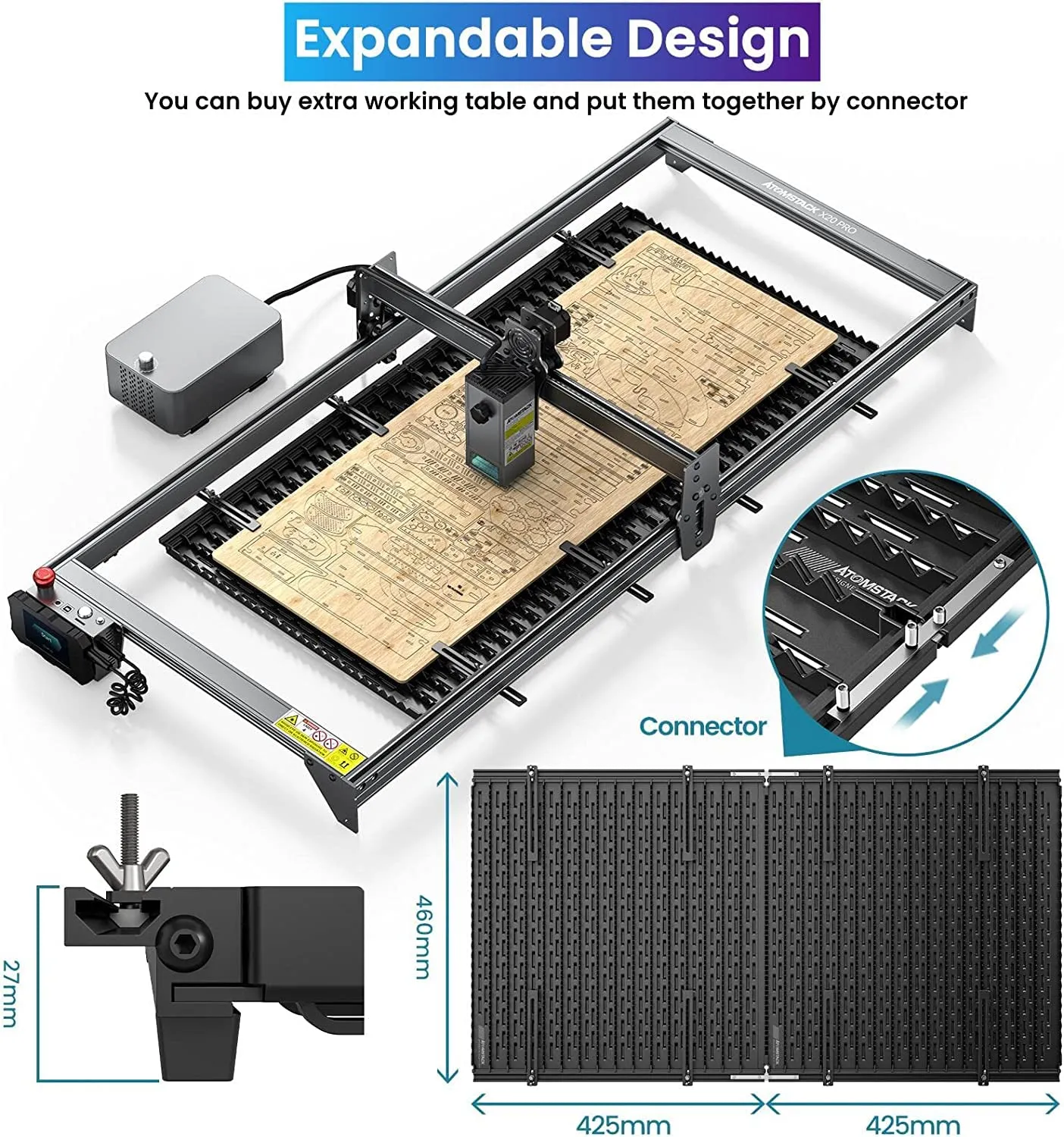 ATOMSTACK F3 Plus Working Table with Fixtures Laser Bed for CO2 Laser Cutter and Engraver Detachable Folding Laser Cutting Panel (460 * 850mm)