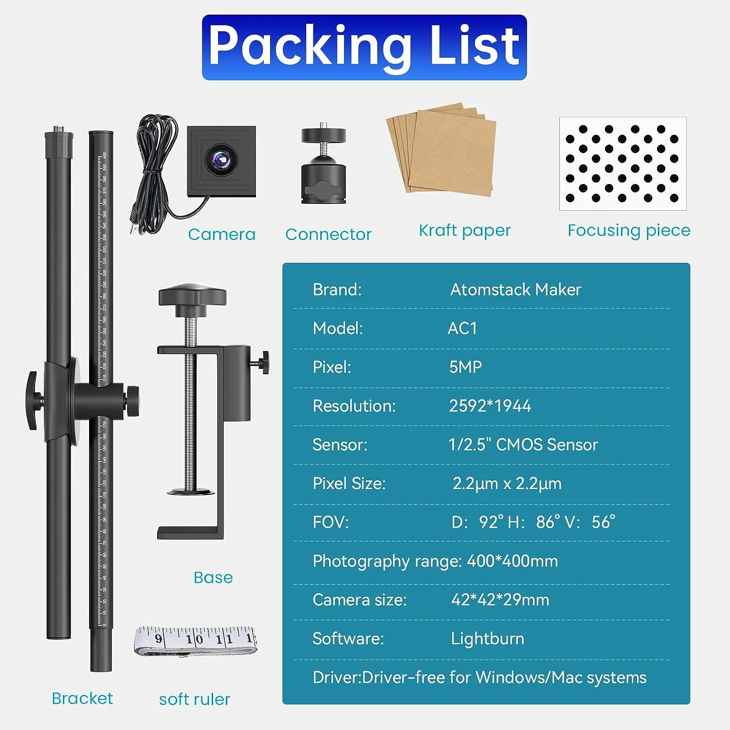 ATOMSTACK MAKER AC1 Camera for Laser Engraver, 400*400mm Photography Area Laser Camera for Engraver, Laser Engraver Camera Support Video Record, Work Preview, Multitask Operation, Precise Positioning