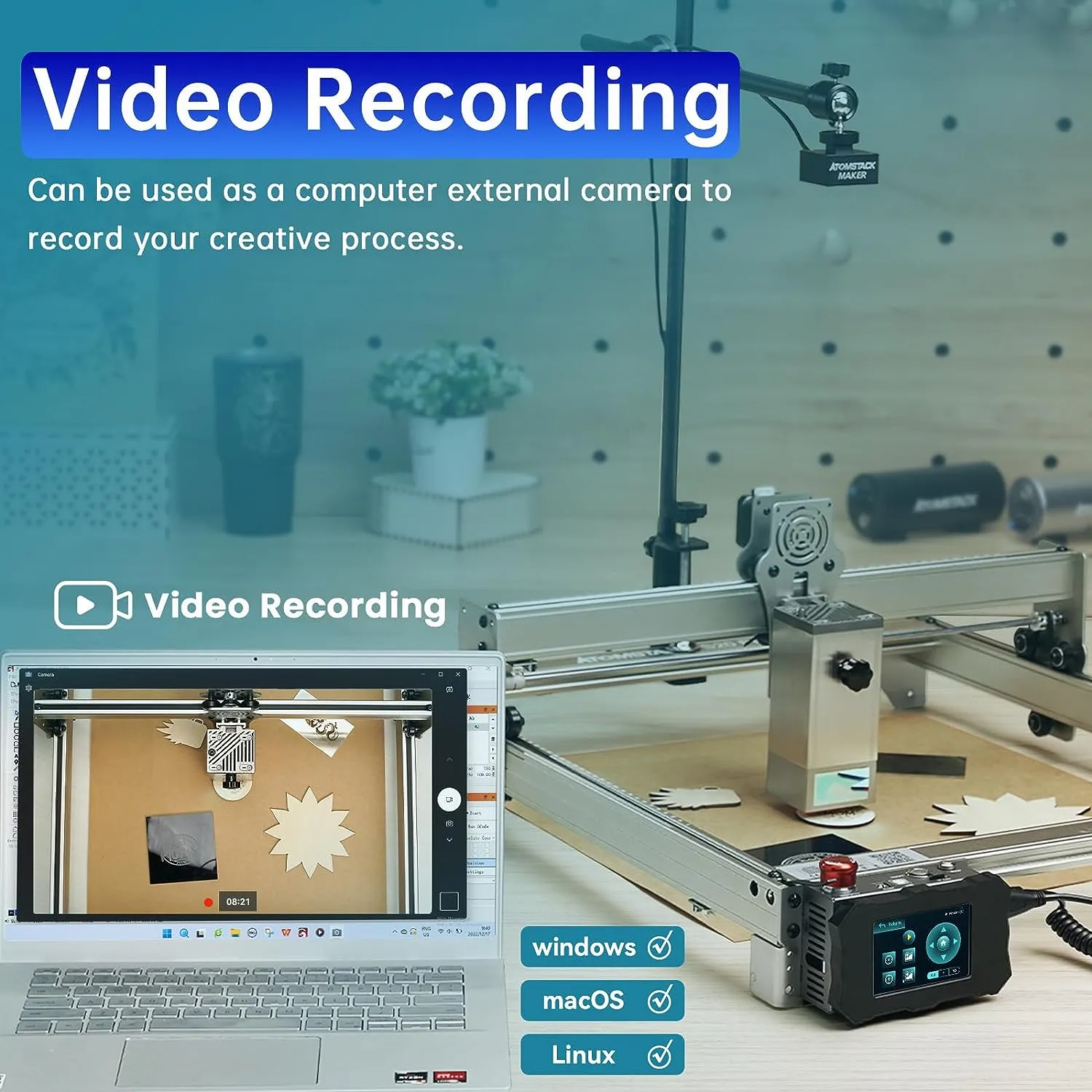 ATOMSTACK MAKER AC1 Camera for Laser Engraver, 400*400mm Photography Area Laser Camera for Engraver, Laser Engraver Camera Support Video Record, Work Preview, Multitask Operation, Precise Positioning