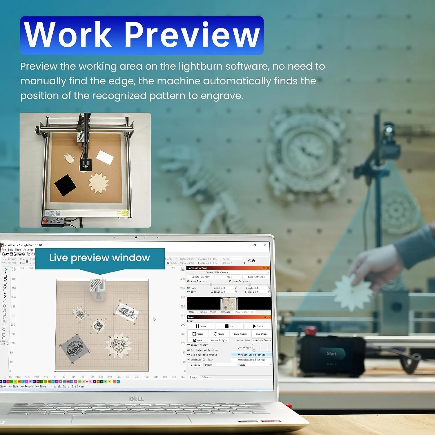 ATOMSTACK MAKER AC1 Camera for Laser Engraver, 400*400mm Photography Area Laser Camera for Engraver, Laser Engraver Camera Support Video Record, Work Preview, Multitask Operation, Precise Positioning