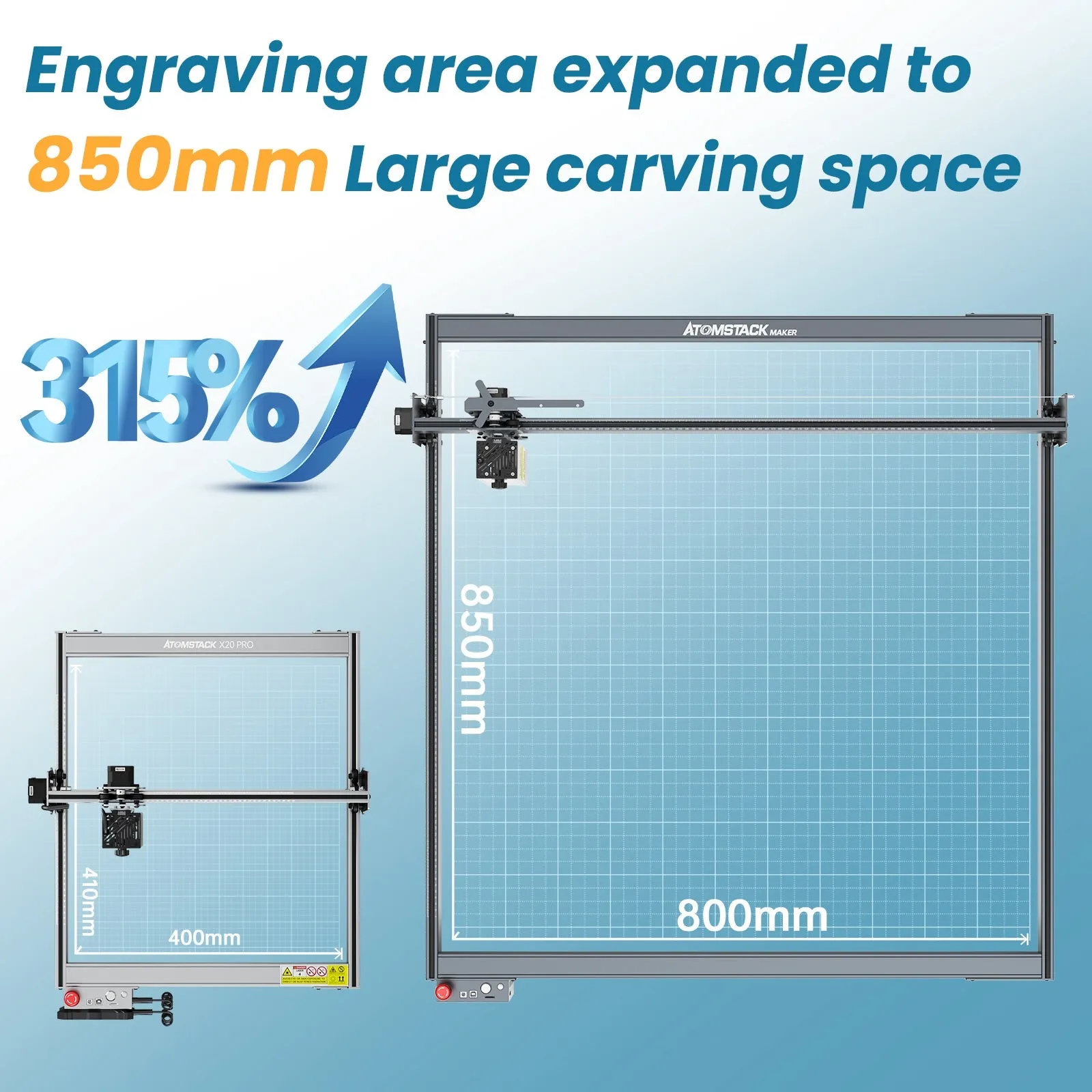 ATOMSTACK MR20 20W Infrared Fiber Laser Module Engraver With E85 Metal Frame 850*800 Large Big Area Laser Engraving Cutting Marking Machine For Metal Plastic Acrylic Stone Rubber Leather Jewelry Rings Bracelets
