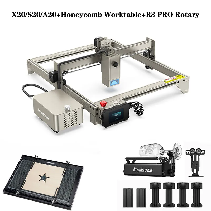 ATOMSTACK S20 PRO A20 PRO X20 PRO Laser Engraver With Air Assist Kits, 130W Laser Engraving Cutting Machine, 20W Optical Power 0.08 * 0.1mm Compressed Spot Laser Cutter For Metal,Phone APP Touch Screen Offline Engraving