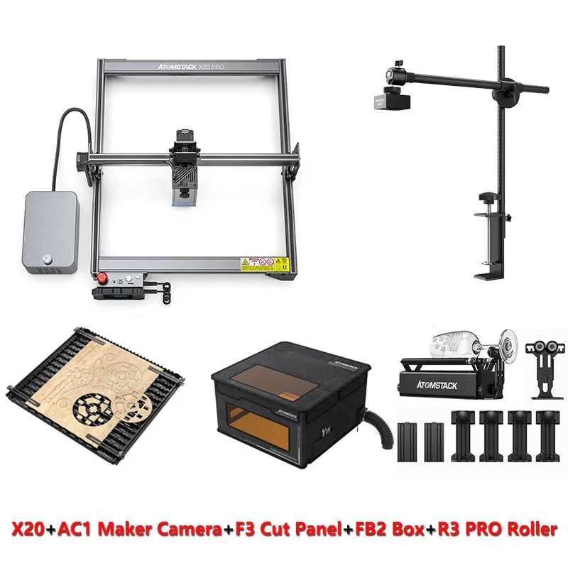 ATOMSTACK S20 PRO A20 PRO X20 PRO Laser Engraver With Air Assist Kits, 130W Laser Engraving Cutting Machine, 20W Optical Power 0.08 * 0.1mm Compressed Spot Laser Cutter For Metal,Phone APP Touch Screen Offline Engraving