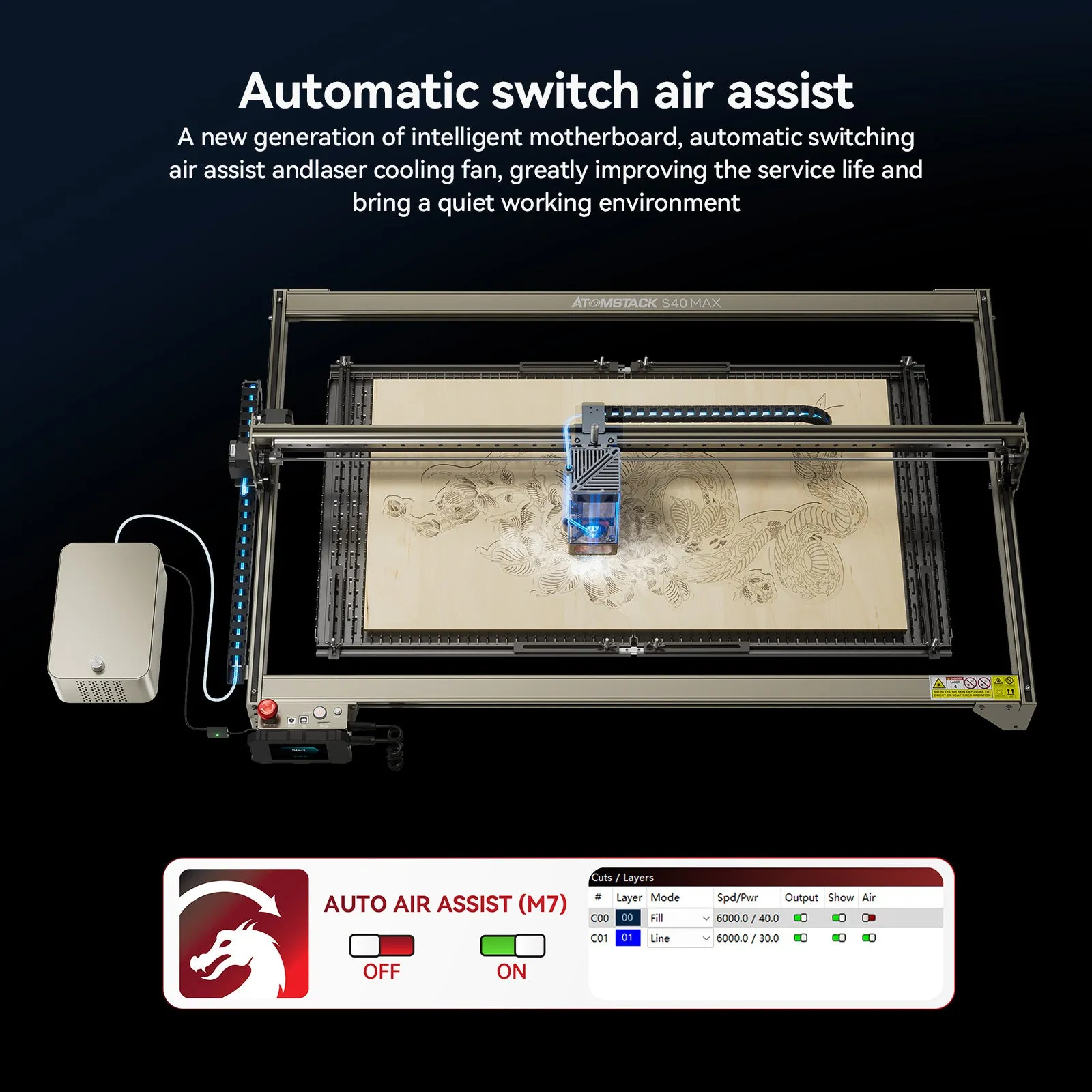 ATOMSTACK X40 S40 X40 MAX Laser Engraver 210W Laser Engraving Cutting Machine For Wood and Metal 48W Laser Output Power DIY CNC Laser Printer 800MM*400MM  3-in-1 Offline Screen/Mobile Phone App/PC Operate