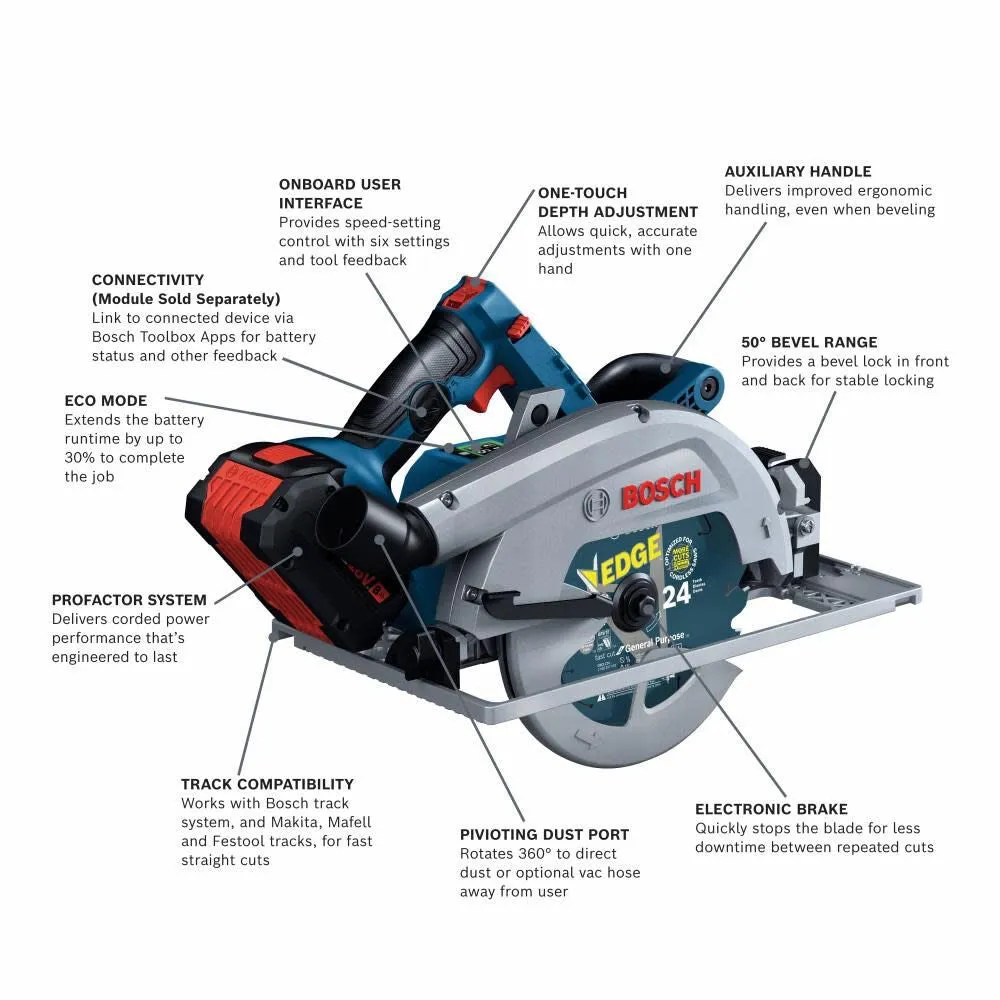 Bosch GKS18V-25GCB14 PROFACTOR 18V Connected-Ready 7-1/4 In. Circular Saw Kit with Track Compatibility and (1) CORE18V 8 Ah High Power Battery