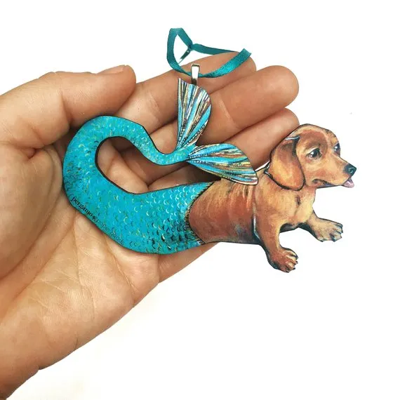Celebrate the Holidays with Your Doxie: Mermaid Dachshund Christmas Ornament
