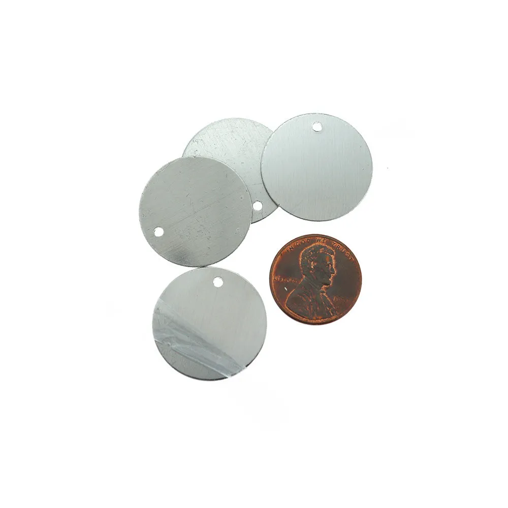 Circle Stamping Blanks - Silver Tone Aluminum - 1" - 23.5mm - 10 Tags - MT129