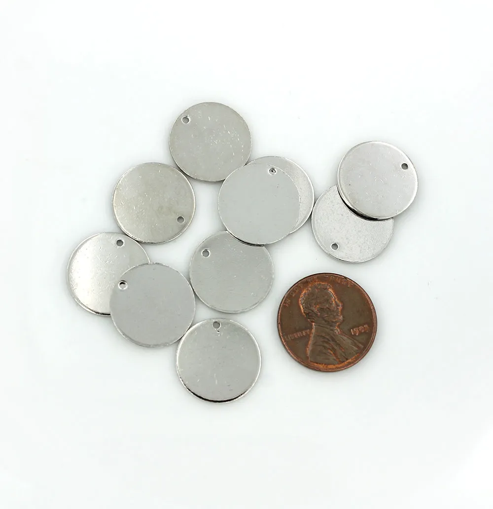 Circle Stamping Blanks - Silver Tone Brass - 16mm - 5 Tags - MT455