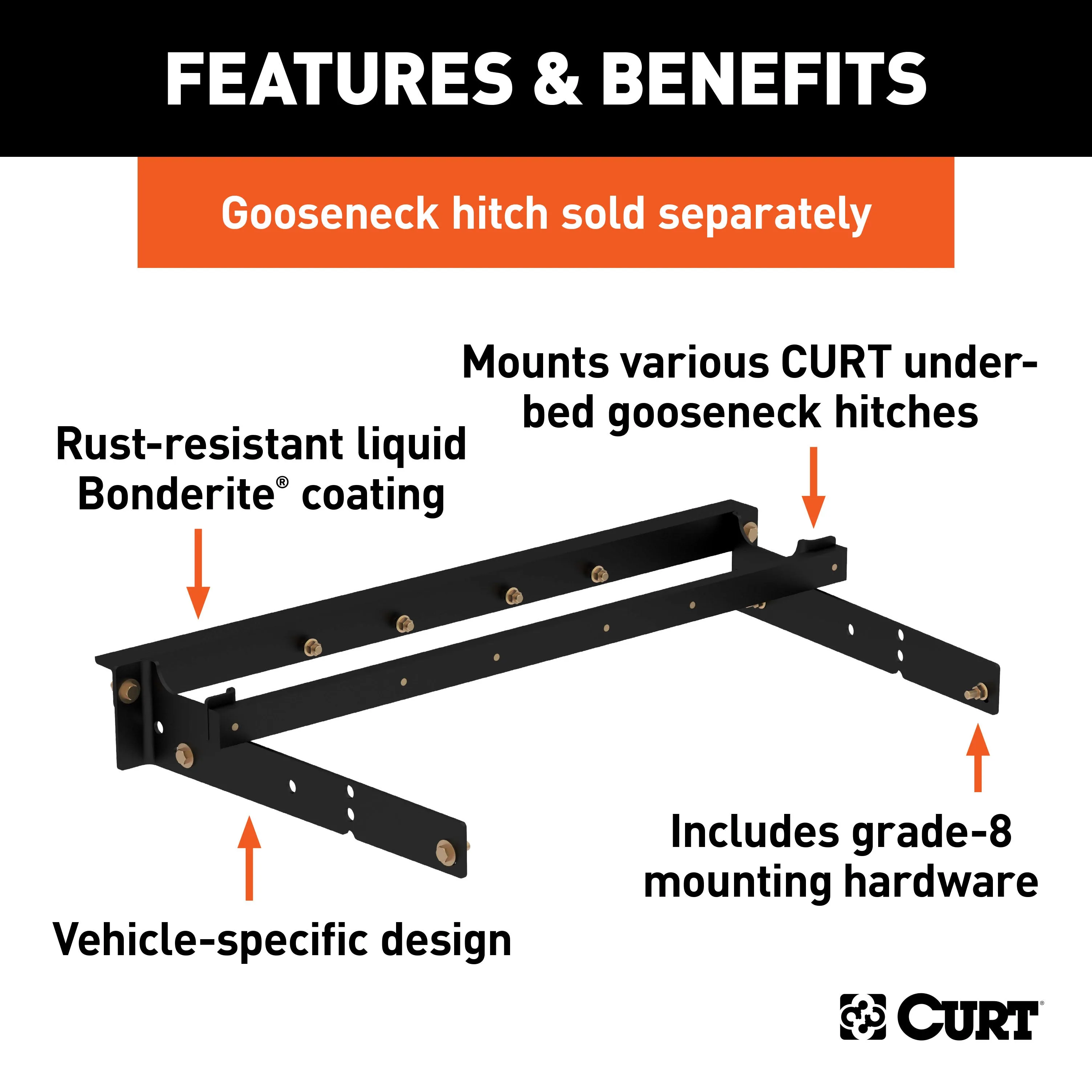 CURT 60631 Under-Bed Gooseneck Installation Brackets; Select Silverado; Sierra C/K