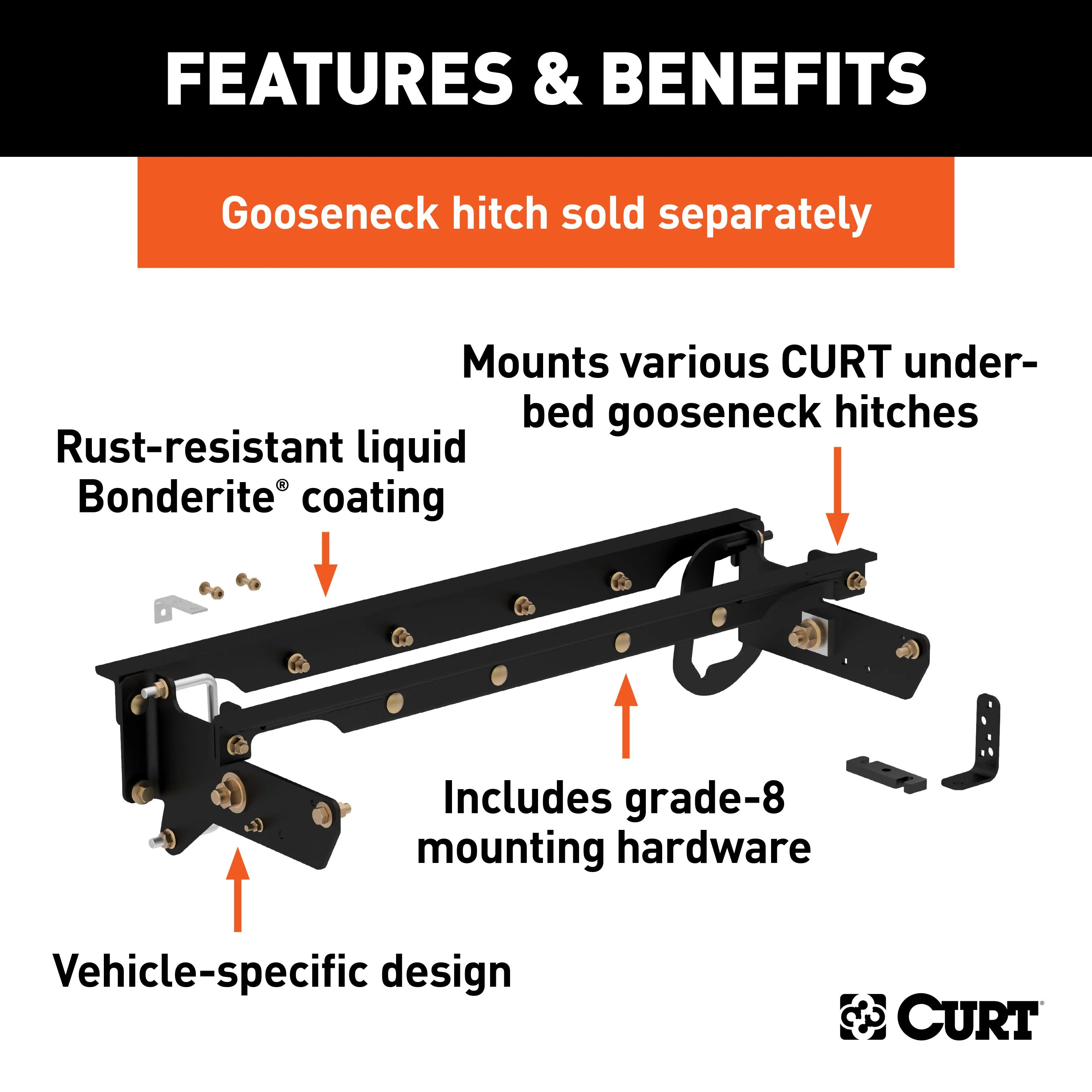 CURT 60644 Under-Bed Gooseneck Installation Brackets; Select Ford F-250; F-350; F-450