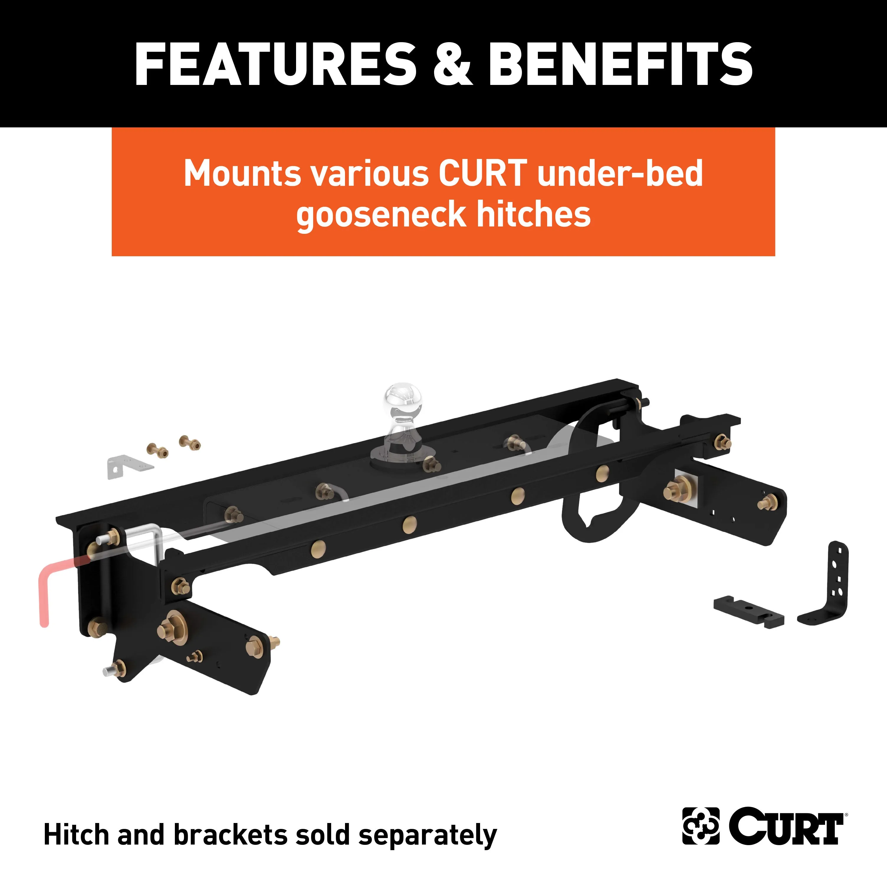 CURT 60644 Under-Bed Gooseneck Installation Brackets; Select Ford F-250; F-350; F-450