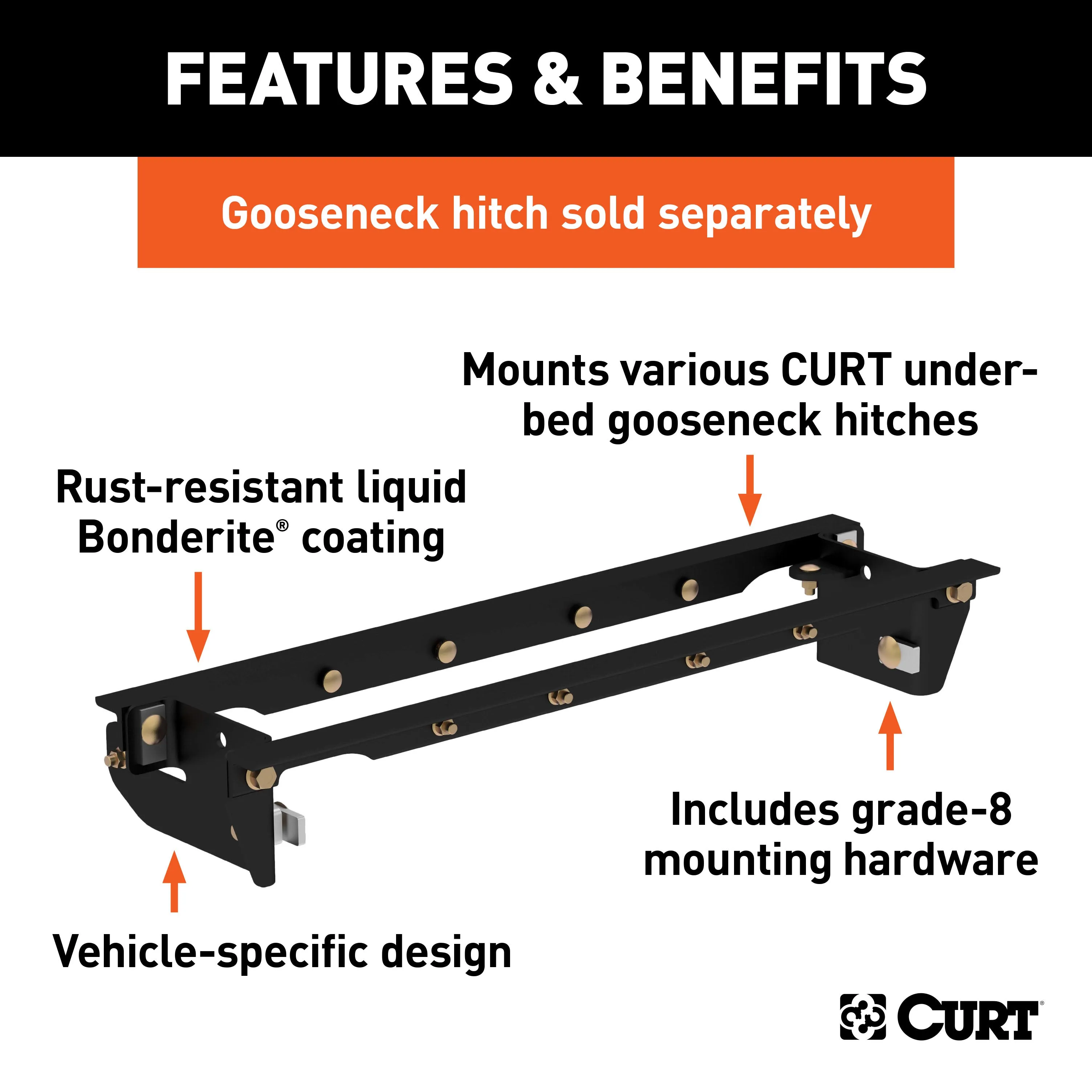 CURT 60645 Double Lock EZr Gooseneck Installation Brackets; Select Ford F-250; F-350