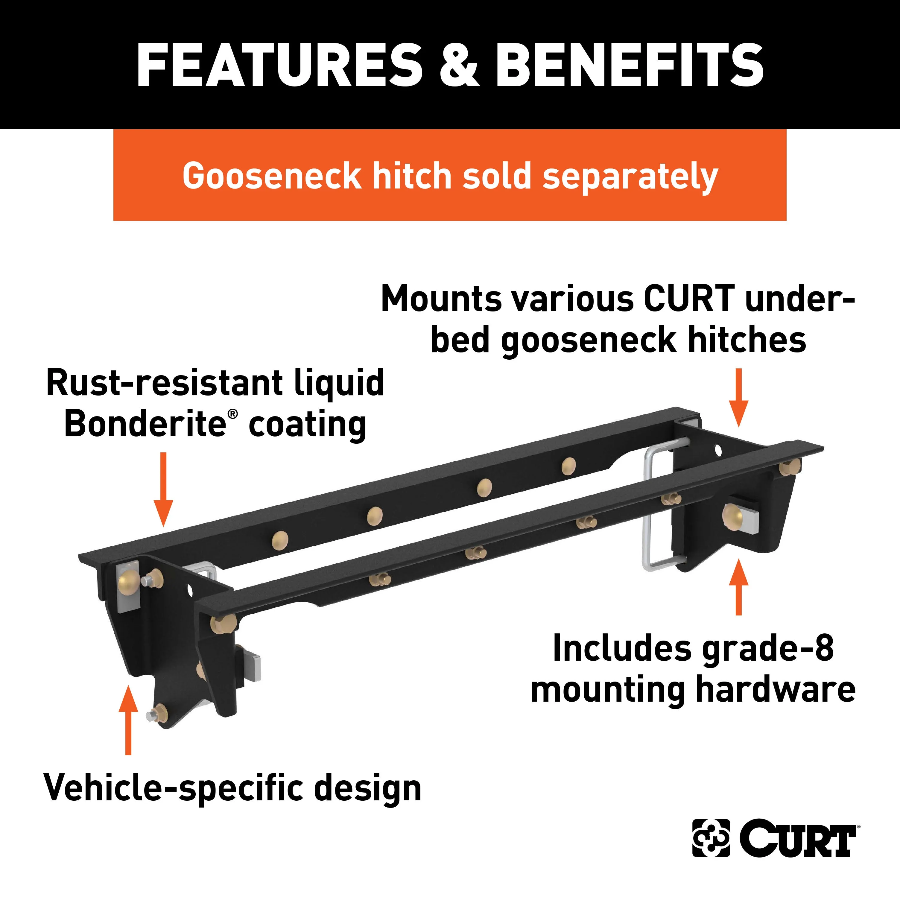 CURT 60647 Double Lock EZr Gooseneck Installation Brackets; Select Ford F-250; F-350
