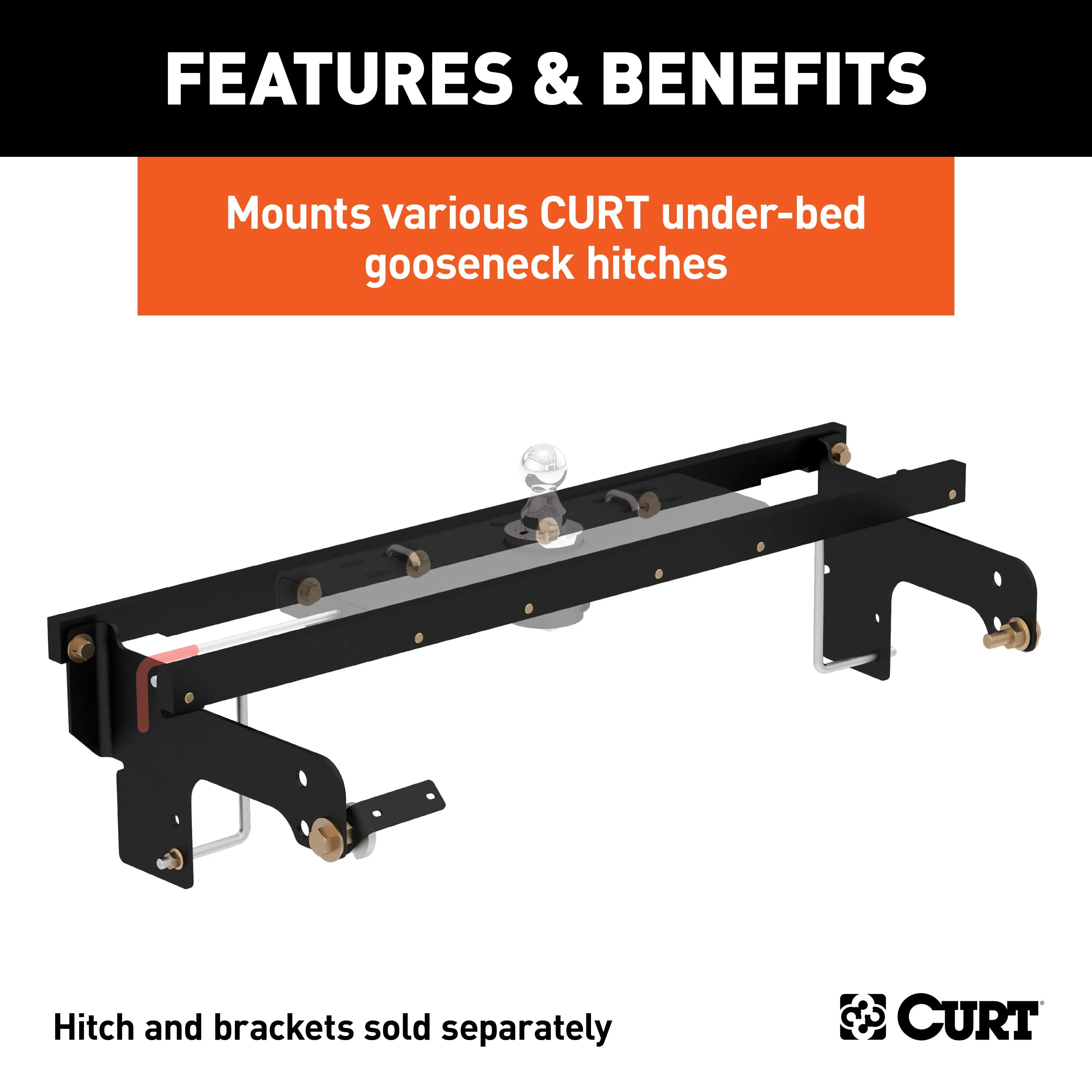 CURT 60652 Under-Bed Gooseneck Install Brackets; Select Silverado; Sierra 1500; 2500; 3500