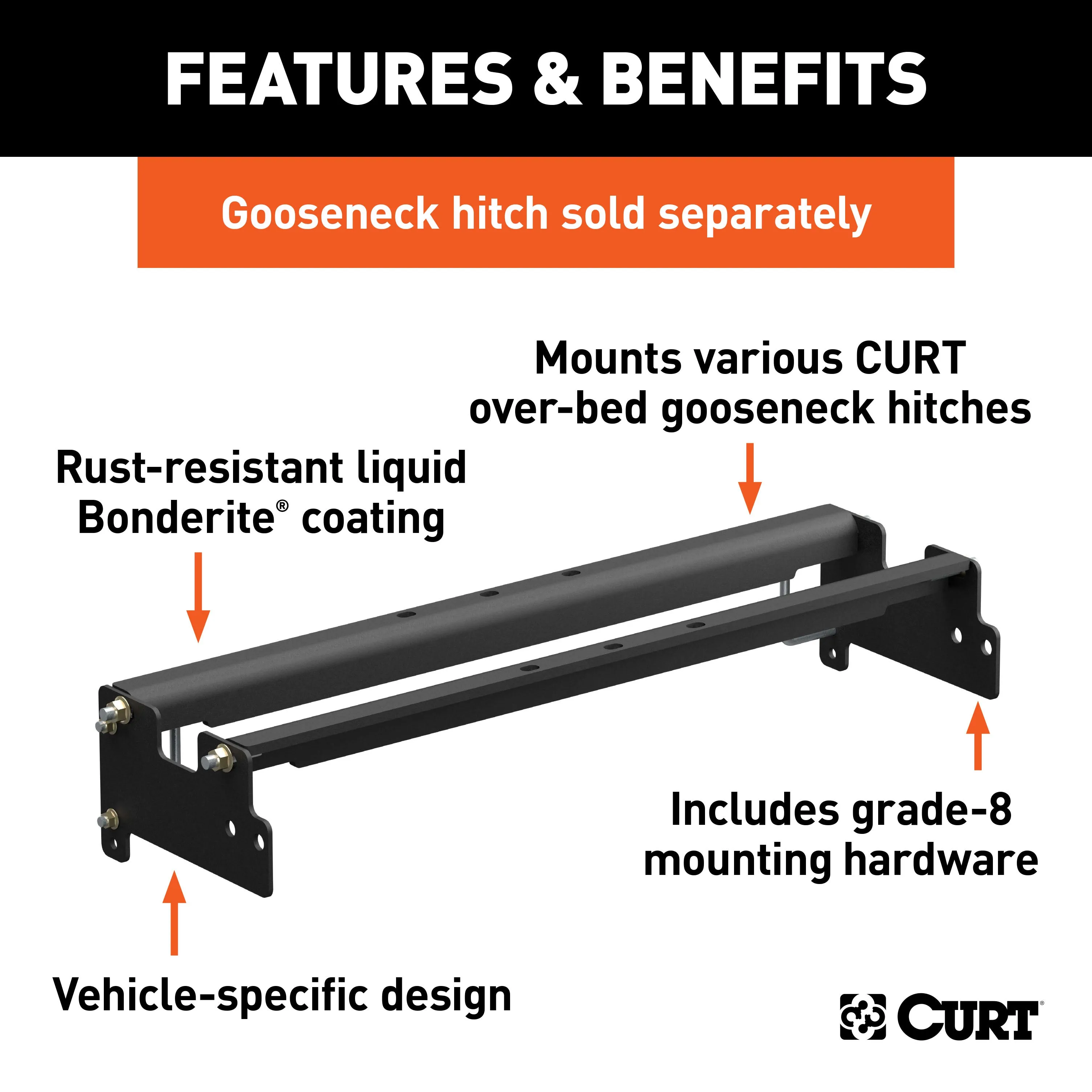 CURT 61331 Over-Bed Gooseneck Installation Brackets; Select Silverado; Sierra 1500