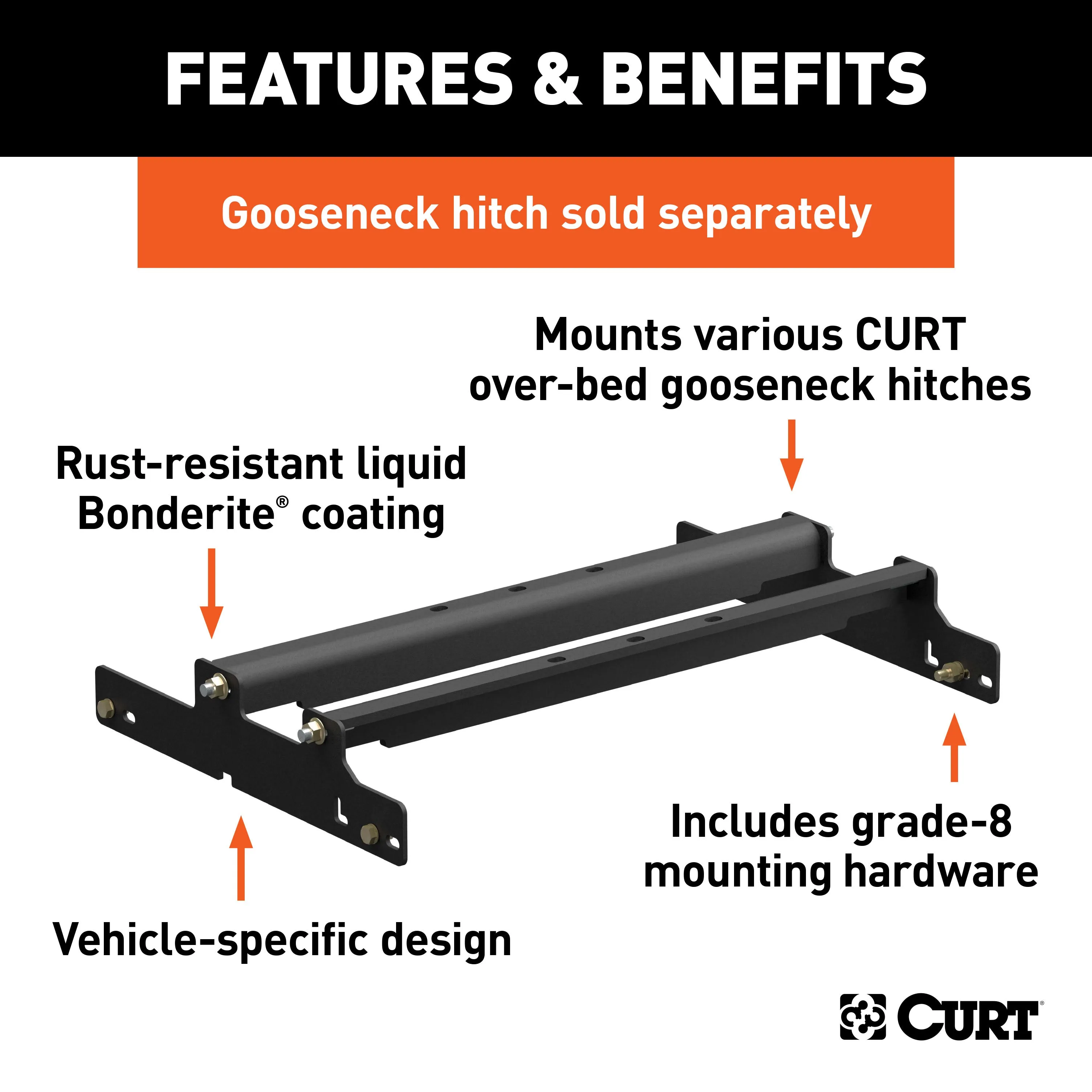 CURT 61509 Over-Bed Gooseneck Installation Brackets; Select Dodge Ram 1500; 2500; 3500