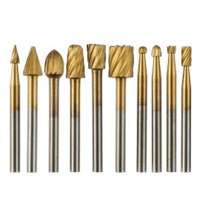 [Discontinued] RR10A, 1/8" Shank 10-PCS Titanium Coat HSS Rotary Burr Router Bit Set