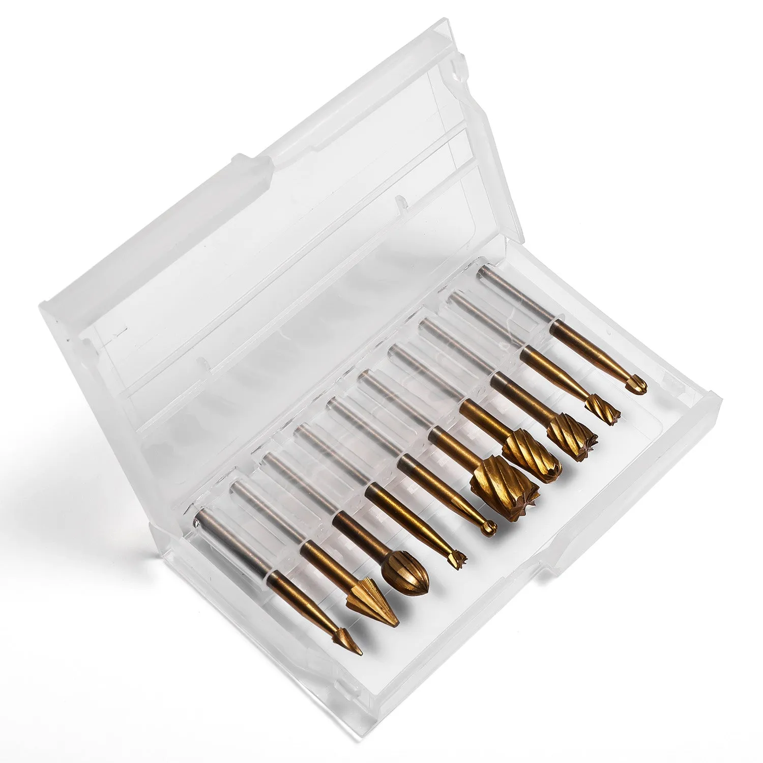 [Discontinued] RR10A, 1/8" Shank 10-PCS Titanium Coat HSS Rotary Burr Router Bit Set