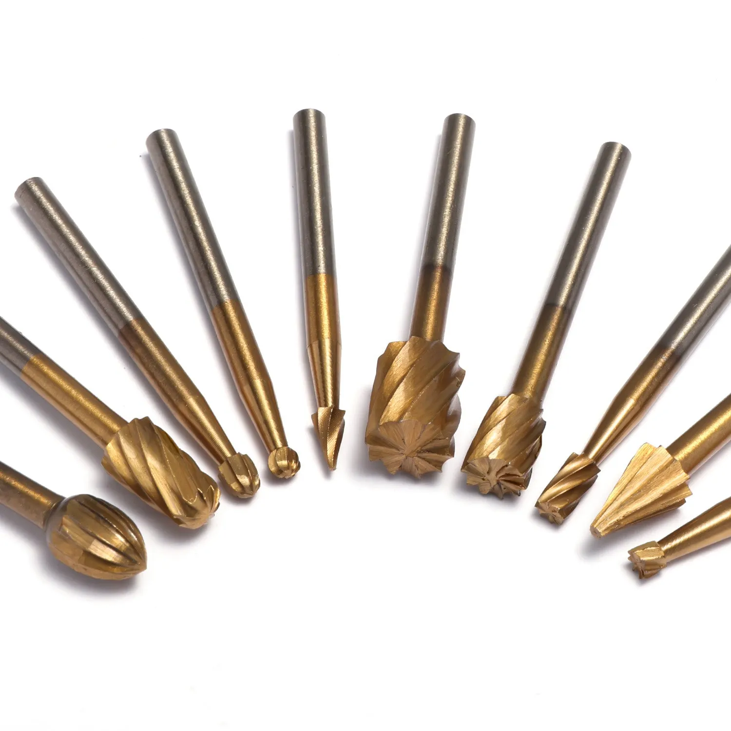 [Discontinued] RR10A, 1/8" Shank 10-PCS Titanium Coat HSS Rotary Burr Router Bit Set