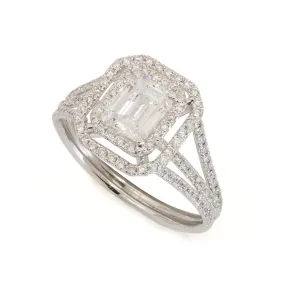 Double Halo Emerald Cut Diamond Ring